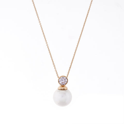 P789-GP - Gold Plate CZ Bezel & 14mm Pearl Pendant