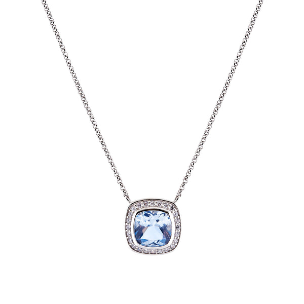 P9427-BL - Rhodium square blue topaz pendant