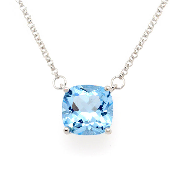 P9961-B - Rhodium square blue pendant on fine chain