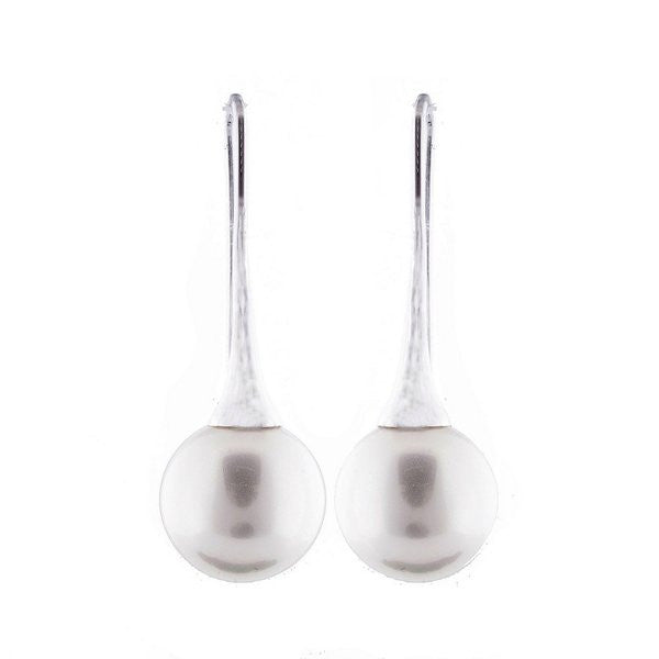 E1148-RH - Round pearl earrings, rhodium plate, on cone hook