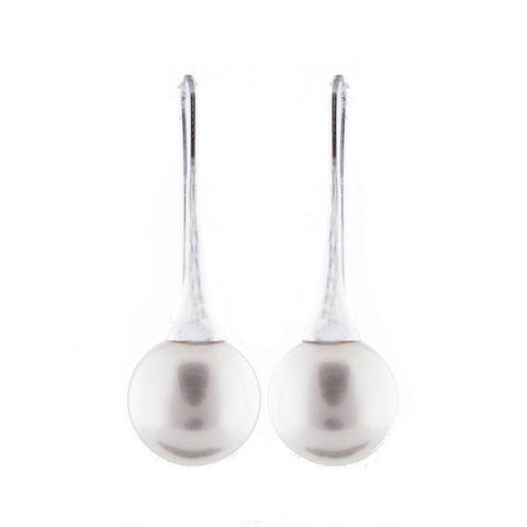 E1148-RH - Round pearl earrings, rhodium plate, on cone hook