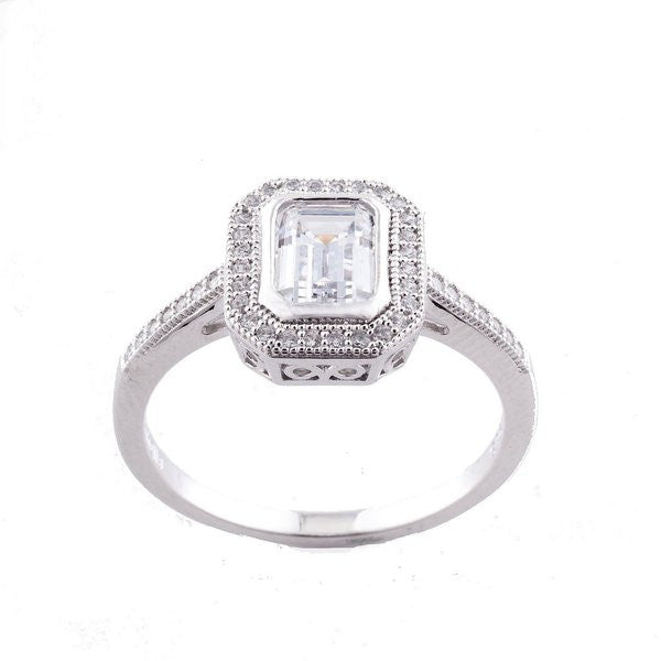 R10485 - Sterling silver, rhodium plate, cubic zirconia micro pave rectangle dress ring