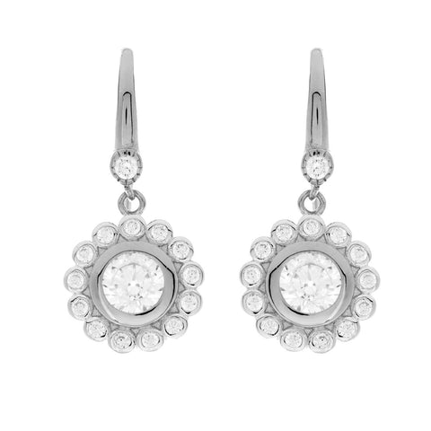E78-RH - Rhodium flower cubic zirconia hook earring