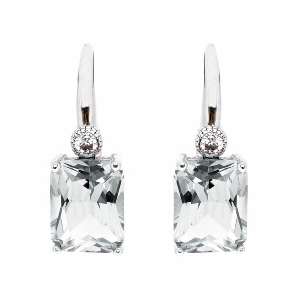 E7666-RH - Rhodium rectangle clear cubic zirconia earrings