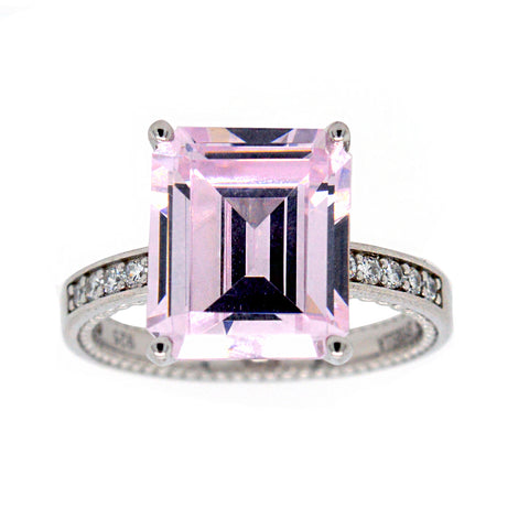 R14183 - Baguette cut light pink cubic ring
