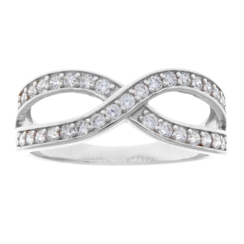 R1020 - Rhodium cz cross over ring