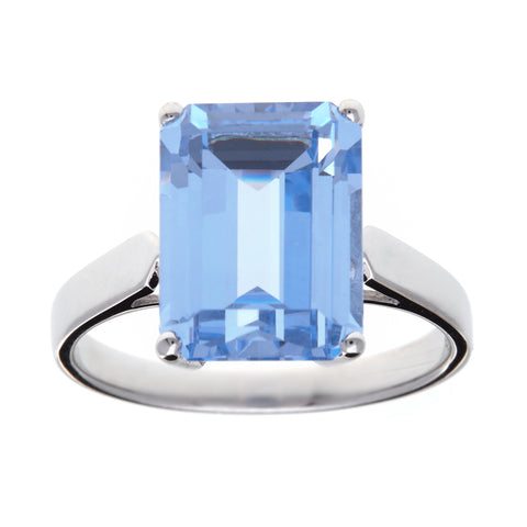 R1049-B - Rhodium blue topaz cz rectangle ring
