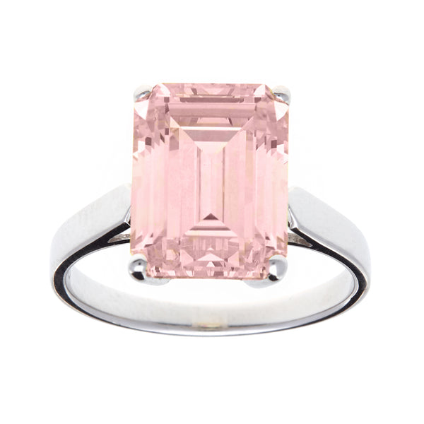 R1049-P - Rhodium pink cz rectangle ring