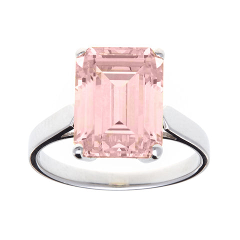 R1049-P - Rhodium pink cz rectangle ring