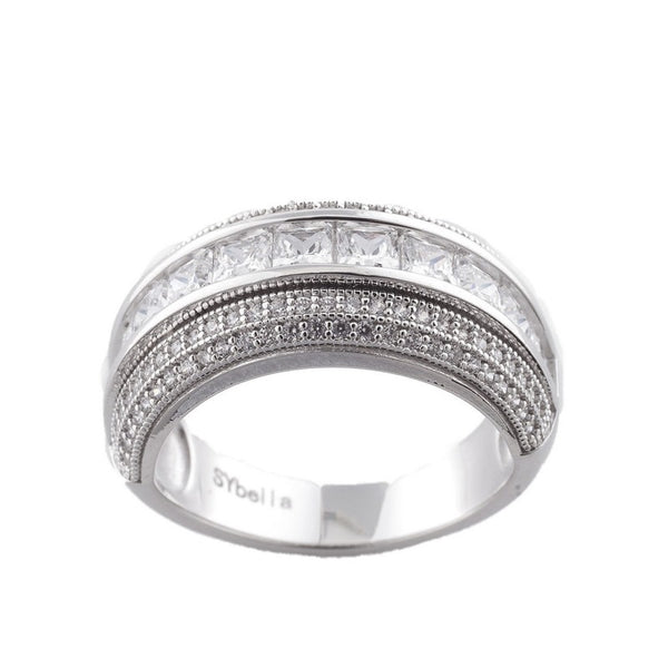R10673 - Rhodium mirco pave cz  princess cut dress ring