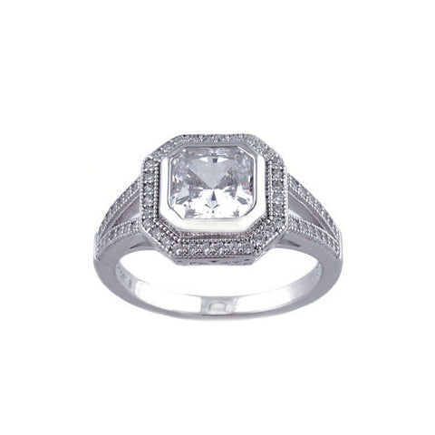 R10677 - 925 sterling silver, rhodium plated micro pave cubic zirconia square dress ring