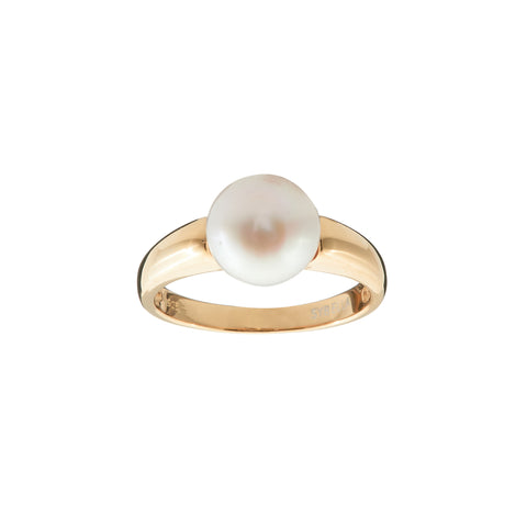 R1104-GP - Yellow Gold & white freshwater button pearl ring