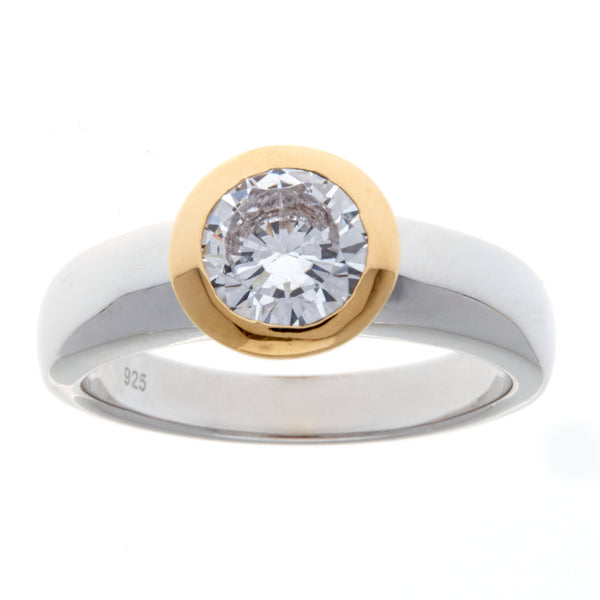 R1174-GP - Two tone rhodium & gold cz ring