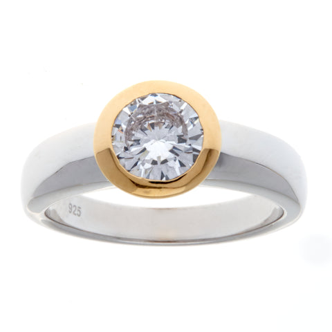 R1174-GP - Two tone rhodium & gold cz ring