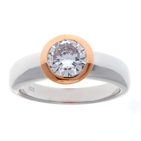 R1174-RG - Two tone rhodium & rose cz ring