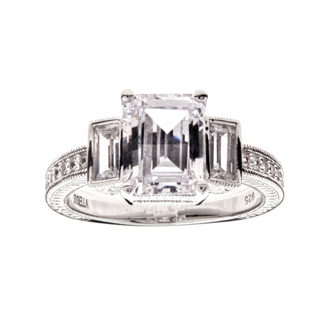 R11829 - Rhodium princess cut cz ring