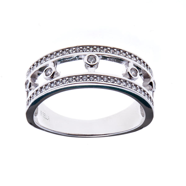 R12237 - 925 sterling silver, rhodium plate cubic zirconia closed-crown band ring