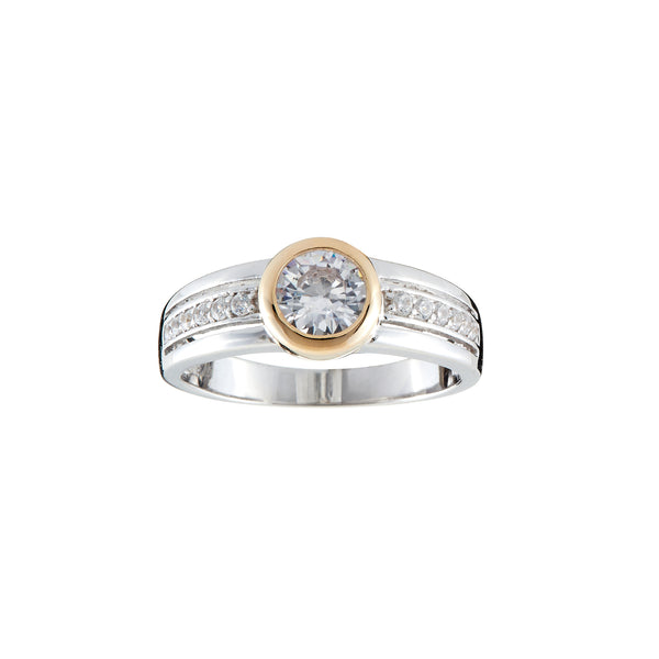 R1375-GP - Two toned gold plate cz ring