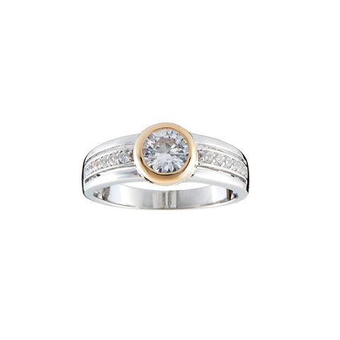 R1375-GP - Two toned gold plate cz ring