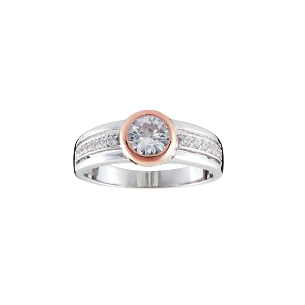 R1375-RG - Two toned rose gold plate cz ring