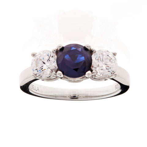 R1613-S - Rhodium cz & sapphire ring