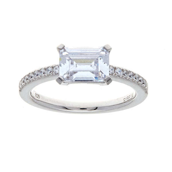 R1633 - Rhodium cz baguette fine ring