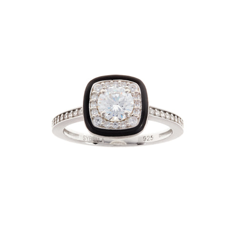 R16559 - Rhodium Black & Clear CZ Square Ring