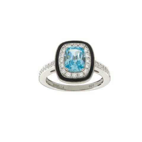 R1711-B - Black, clear & blue cz dress ring