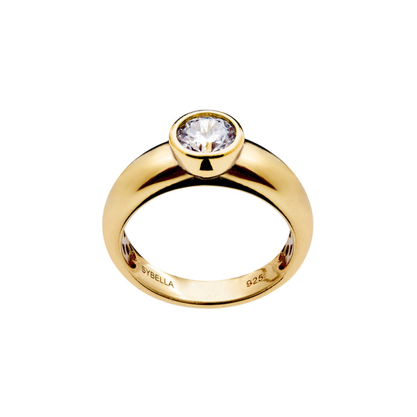 R1790-GP- Gold plate, cubic zirconia bezel set ring