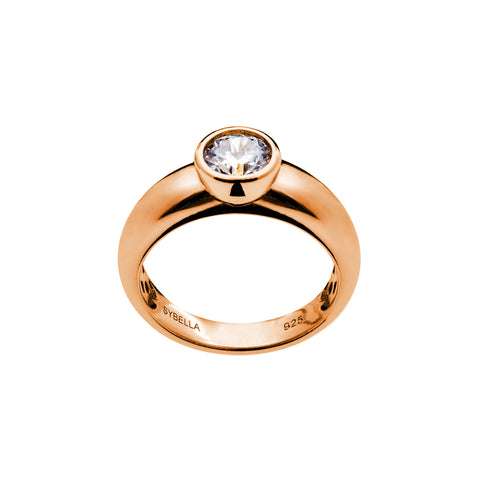 R1790-RG- Rose gold plate, cubic zirconia, bezel set ring