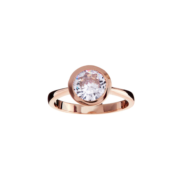R182-RG - Rose Gold Plate 8mm Cubic Zirconia Ring -