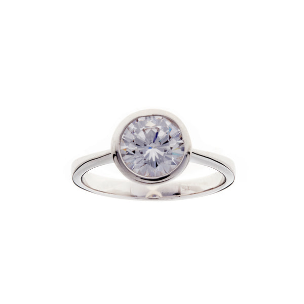 R182-RH - Rhodium Plate 8mm Cubic Zirconia Ring