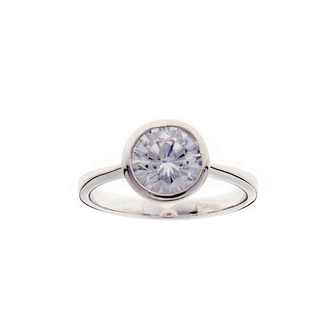 R182-RH - Rhodium Plate 8mm Cubic Zirconia Ring