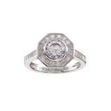 R18464 - Rhodium plate & Clear Cz Art Deco ring