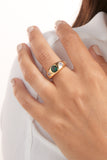 R2067-G- Gold plate, green & white cubic zirconia ring