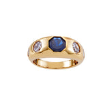 R2067-S - Gold plate, dark blue & white cubic zirconia ring