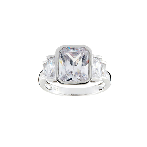 R244 - Rhodium Princess & Clear CZ Ring