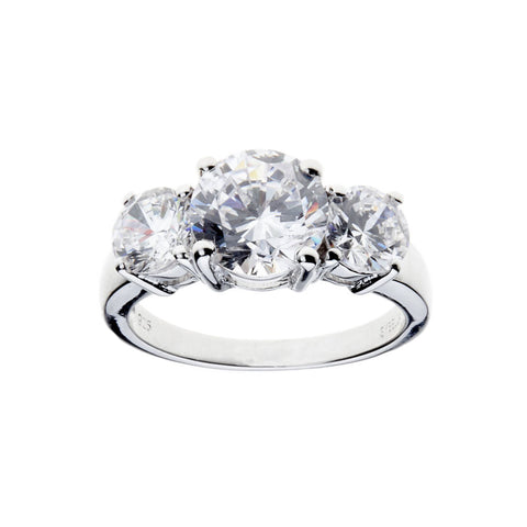 R2547 - Sterling silver, rhodium plate 3 stone cubic zirconia ring