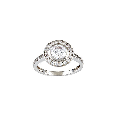 R393- Rhodium plate & Clear round Cz  ring