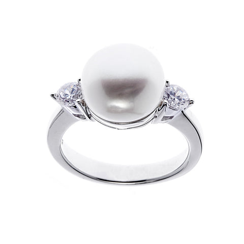R5153 - 925 sterling silver, rhodium plate white freshwater pearl ring -