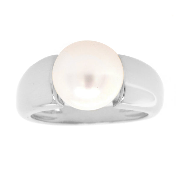 R5657-RH - Rhodium & white freshwater pearl ring
