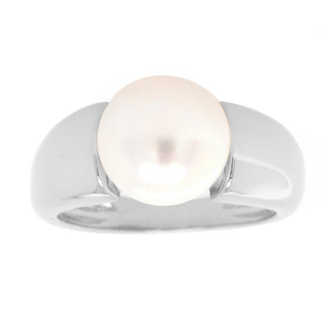 R5657-RH - Rhodium & white freshwater pearl ring