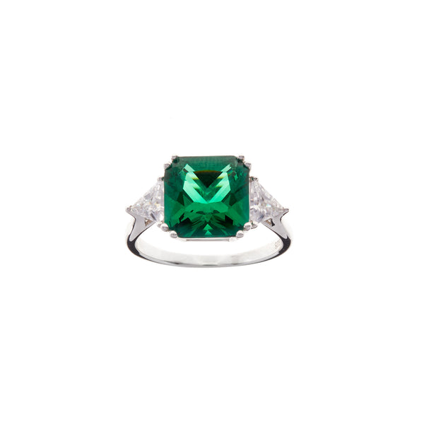R60-G - Green & Clear CZ Ring