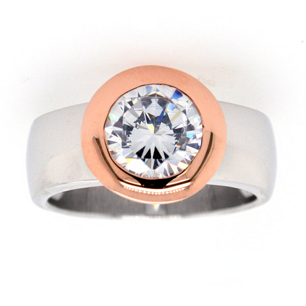R6421-RG -  Two tone cz ring