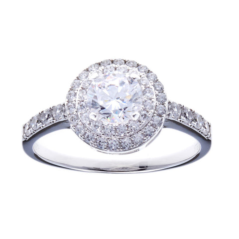 R6435 - 925 sterling silver, rhodium plate round cubic zirconia dress ring -