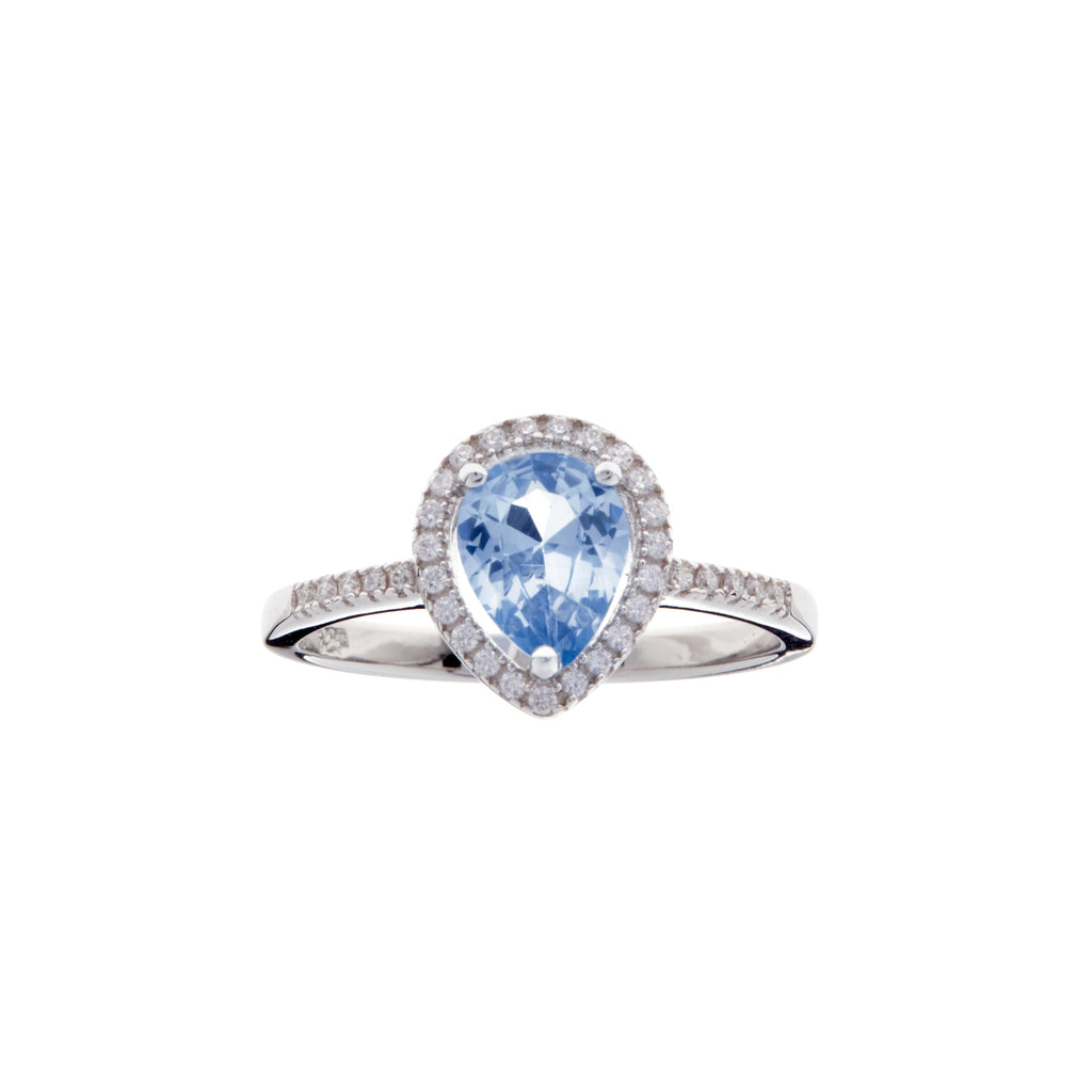 R6544 - Light Blue Teardrop CZ Silver Ring | Sybella Jewellery