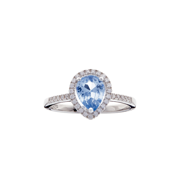 R6544 - Light Blue Teardrop CZ Silver Ring