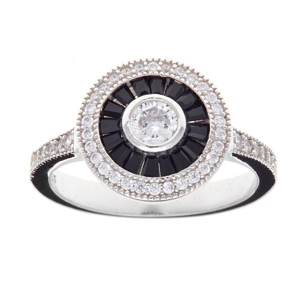 R7485 - Black & clear cz round dress ring