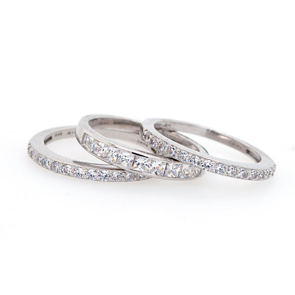 R7487 - Tri rhodium cz ring stack