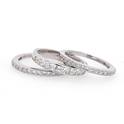 R7487 - Tri rhodium cz ring stack